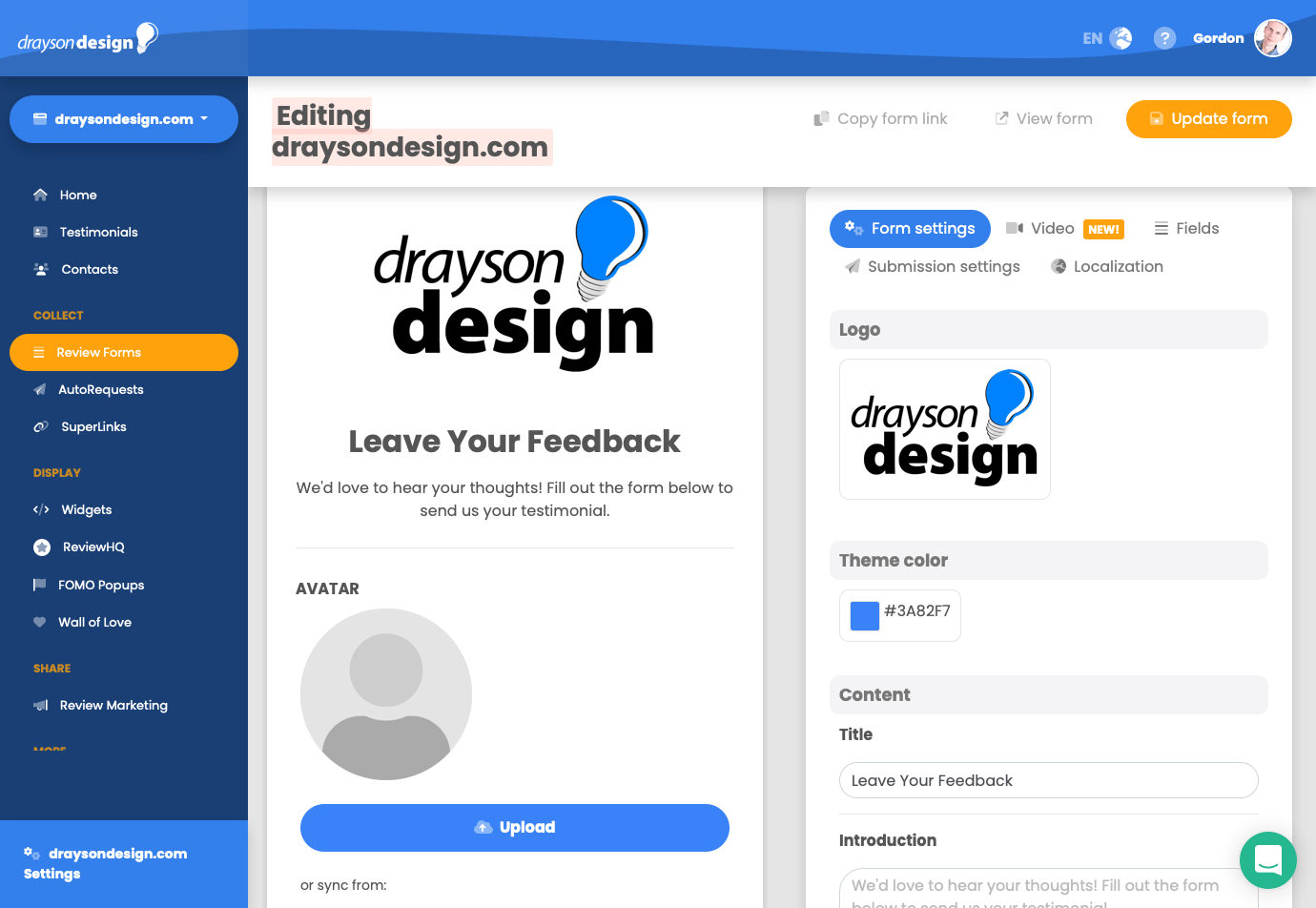 Forms — Drayson Design Reviews Dashboard Drayson Design Reviews 8